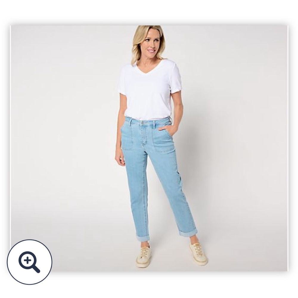 Susan Graver Light Blue Cuff Straight Leg Jeans
